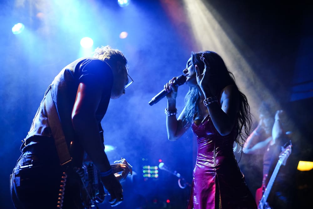 Jesse Jo Stark at The Echo in red leather mini dress