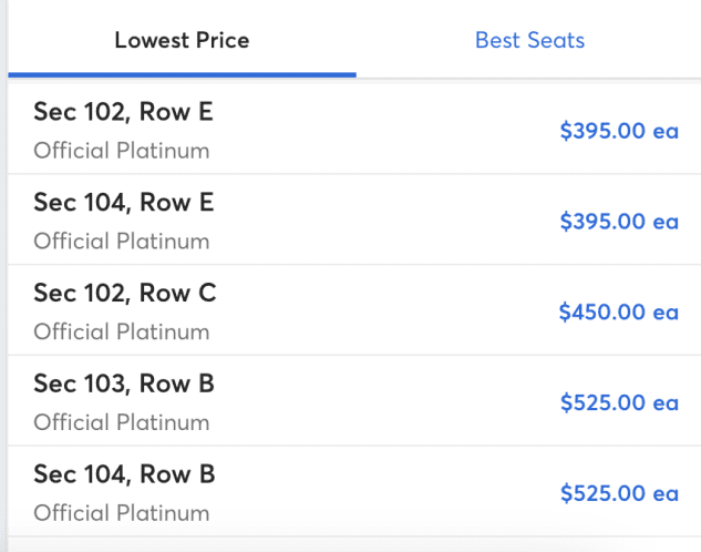What are official platinum tickets?