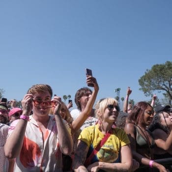 People crowd festival style at Just Like Heaven music festival 2023 at the Rose Bowl in Pasadena