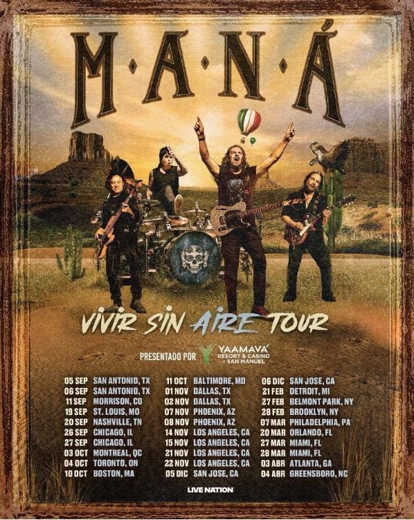 MANÁ 2025 tour dates poster