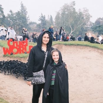 Sandra Burciaga Olinger with her daughter at Cruel World music festival in Pasadena