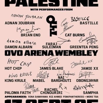 Together For Palestine light pink lineup poster