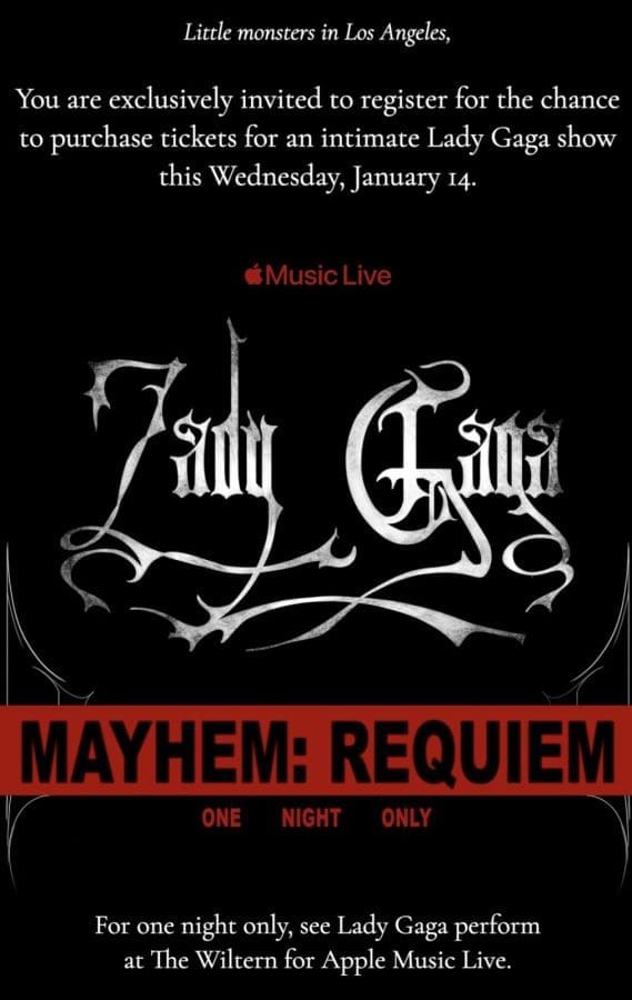 Lady Gaga invite los angeles wiltern jan 13, 2026